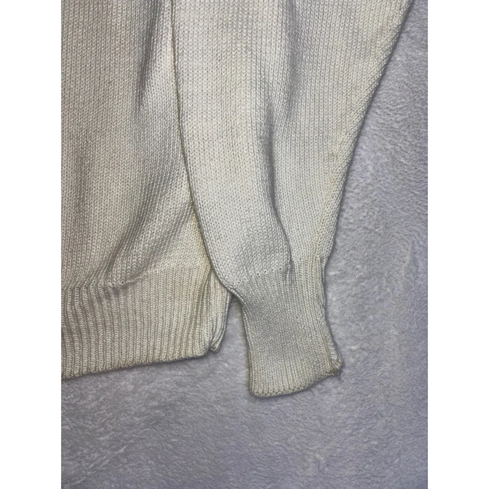 Vintage Structure Mens XL Cream Knit Sweater Heraldic Crest Embroidered Cotton